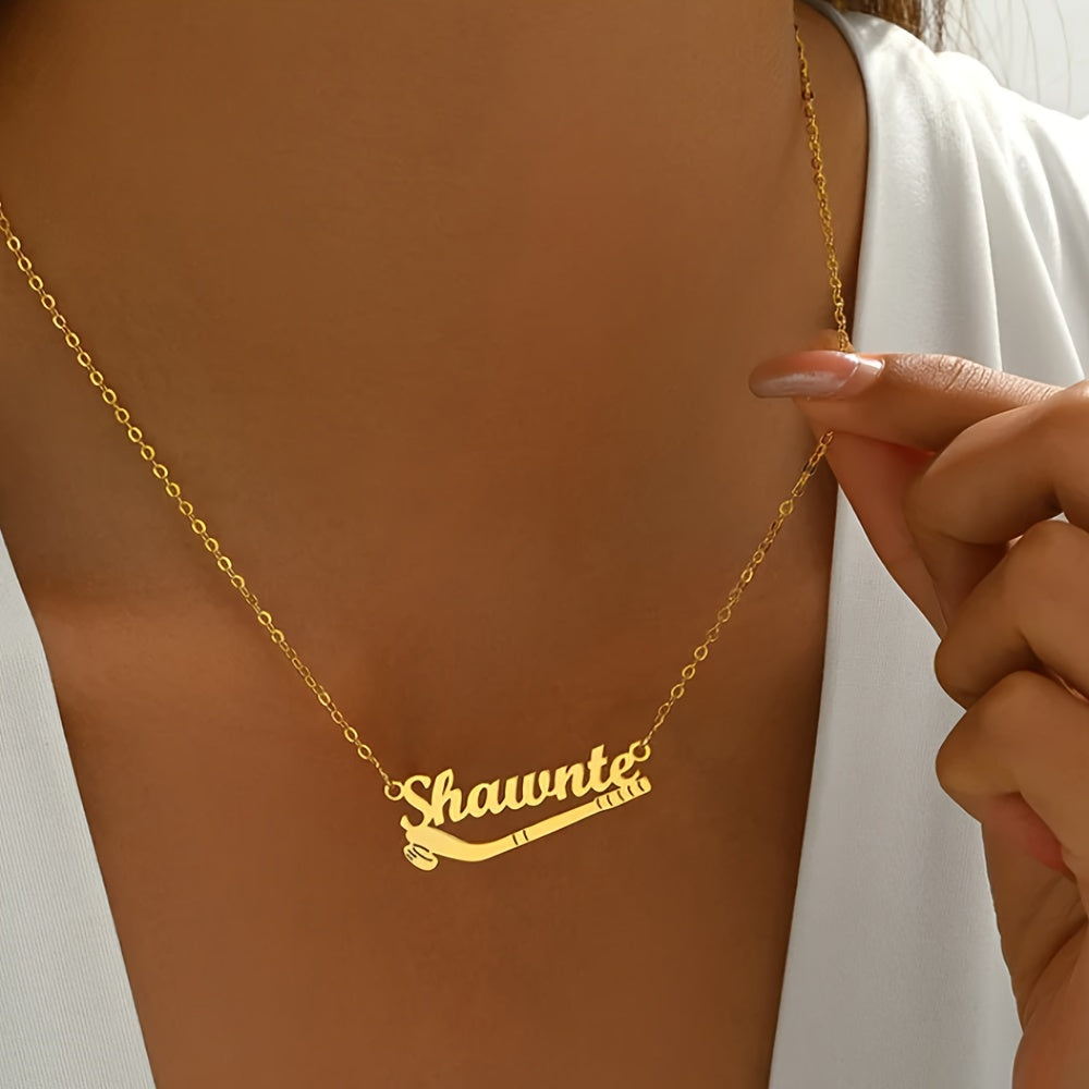 Personalized Stainless Steel Ice Hockey Name Necklace, Ideal for Hockey Enthusiasts, Great for Christmas or as a Token of Love. Features a Bohemian and Sporty design, perfect for any sports lover.