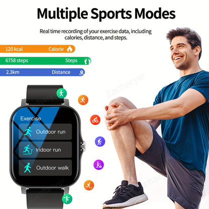 Zacharyer Smartwatch is unisex, supports various sports modes, and works with Android and iPhone.