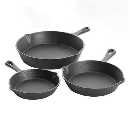 Top-quality Cast Iron Skillet featuring a pre-seasoned, non-stick surface that is ideal for making flawless eggs and pancakes without any smoke. This versatile skillet is suitable for use in the oven and can be used on both electric and gas stoves.