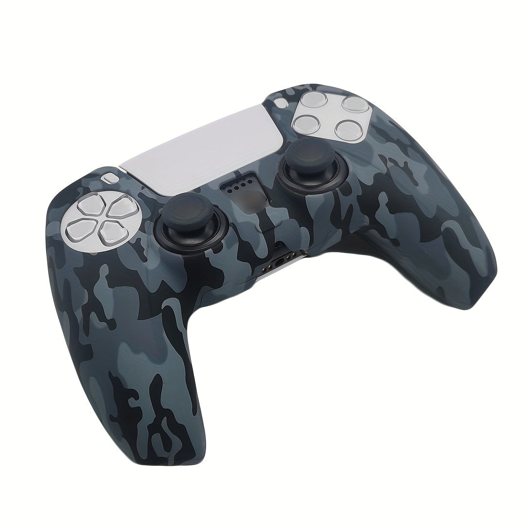 Silicone soft device shell with camo pattern for PS5 controller, water transfer gaming cover with anti-slip texture, enhanced tactile experience, scratch resistant.