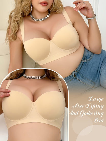 Plus size bralettes with non-removable padding, simple style, underwire support, and adjustable features. Made with polyamide and elastane, medium stretch fabric in a solid color.