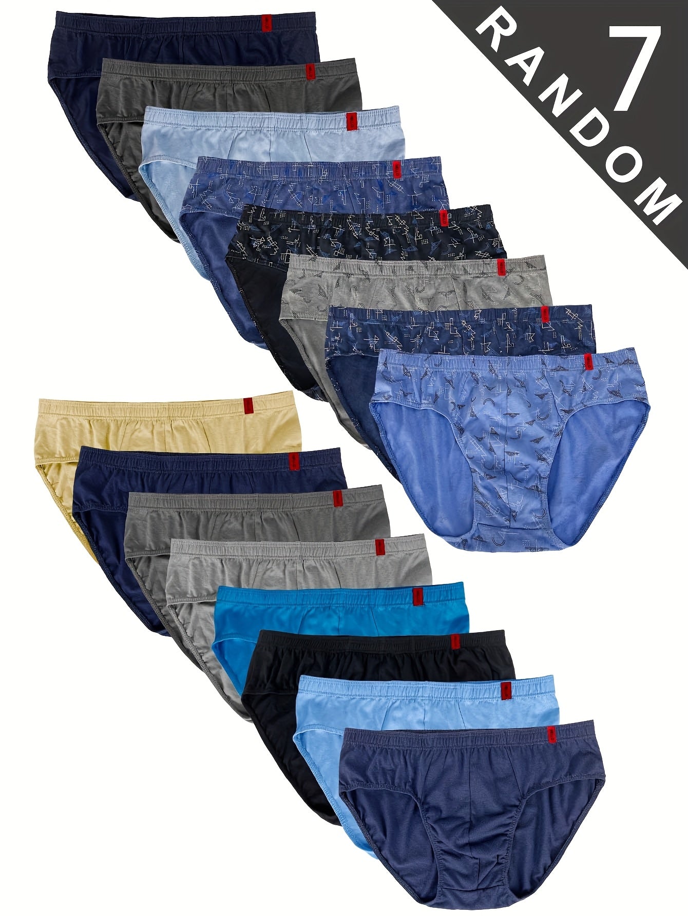 7pcs Random Men's Printed Solid Colour Combo Pack Pure Cotton Triangle Underpants for Seasonal Comfort and Breathability.