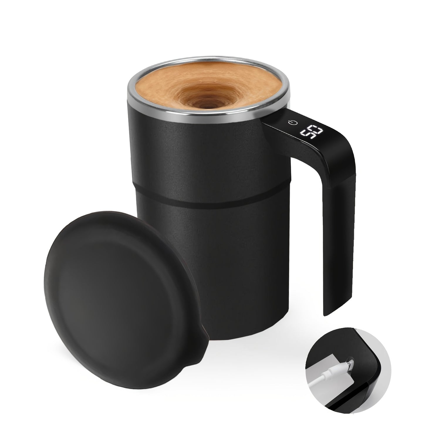 Electric Coffee Stirring Cup with USB rechargeable magnetic mixer, ABS material, lithium polymer battery. Perfect holiday gift.