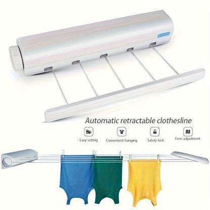 5-Line Retractable Clothesline - 3.75 Meters of Durable Plastic Laundry Line for Indoor Use in the Bedroom, Bathroom, and Living Room - Space-Saving Invisible Drying Rack for Clothes, Towels, and Pants.