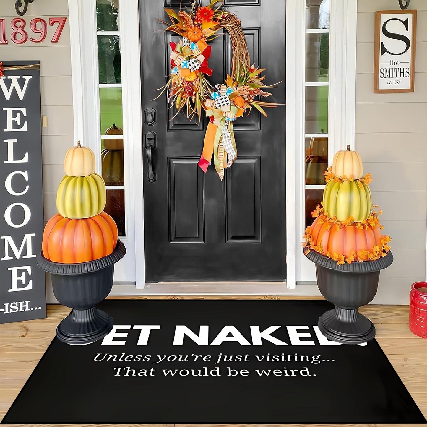 Bold white lettering doormat with the message "Unwind and Relax." This non-slip, machine washable polyester rug is suitable for indoor and outdoor use, making it perfect for entryways, bedrooms, and living room decor. Surprise your loved ones with this