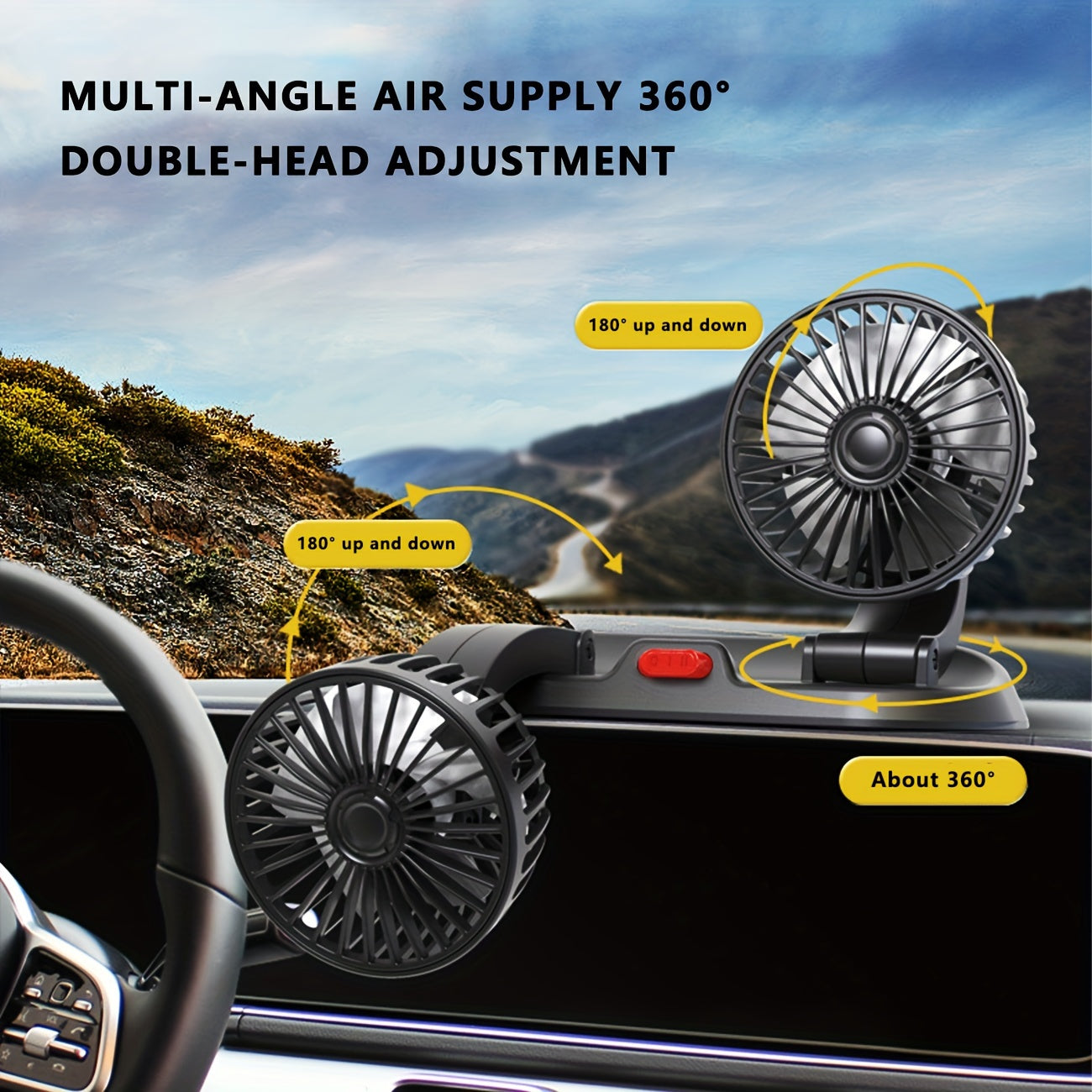 Versatile Dual-Head USB Car Fan - Features 3 Speeds and 360° Rotation for Dashboard Cooling - Perfect for SUVs, RVs, Trucks, Sedans, Cruises, and Office Settings