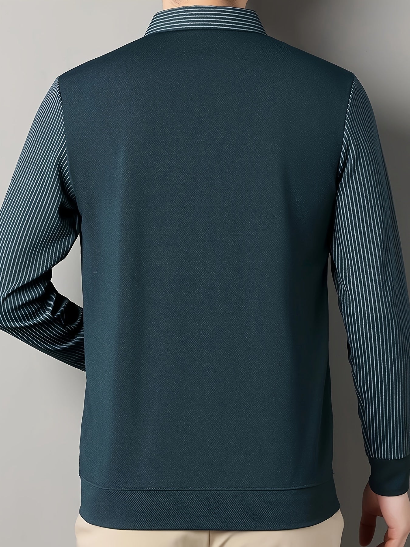 Men's long-sleeve golf shirt with breathable fabric for spring/fall wear.