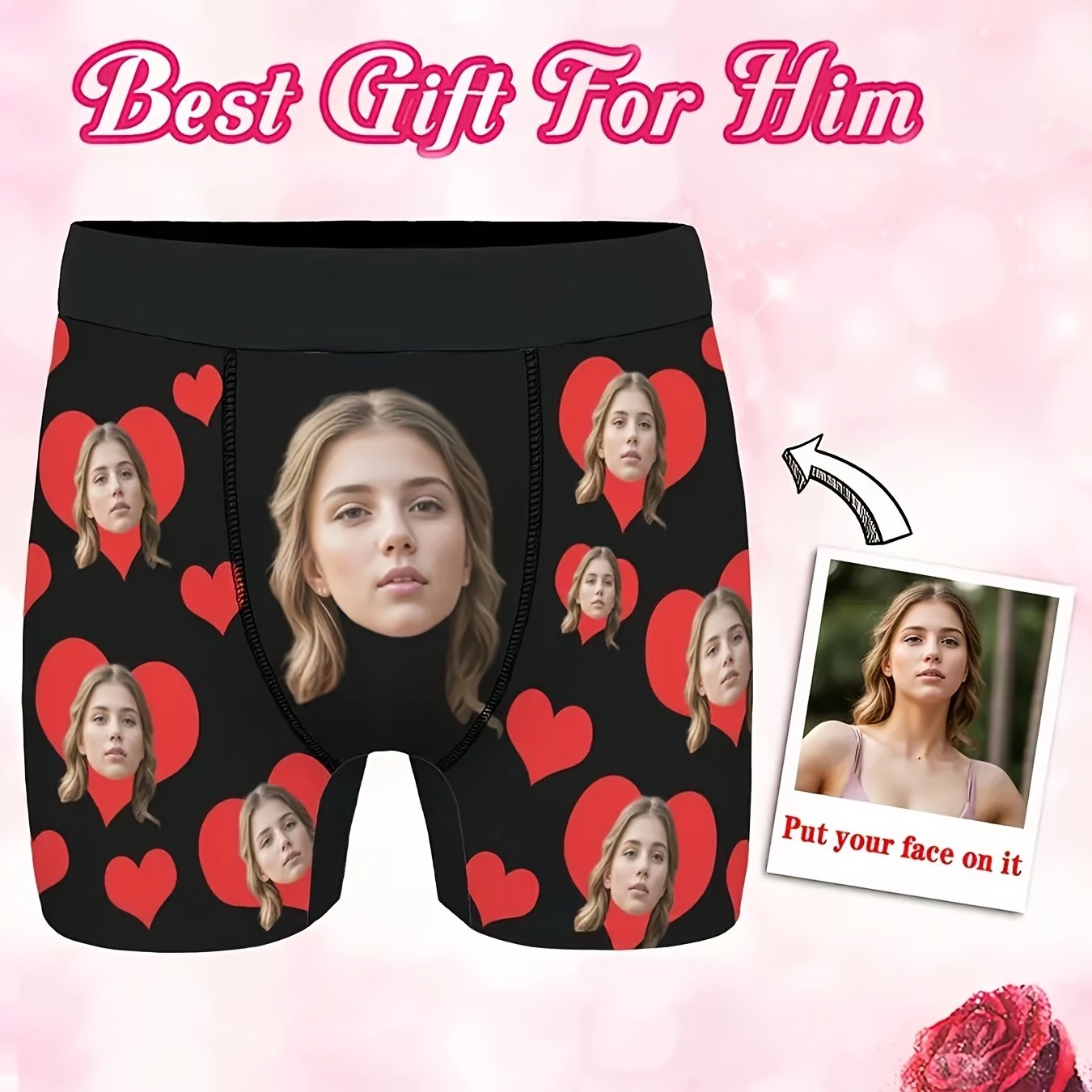 Customized photo boxer briefs, featuring a humorous design with medium stretch knit fabric. Made of 95% polyester and 5% spandex, this is a perfect gift for Dad, Husband, or Boyfriend.