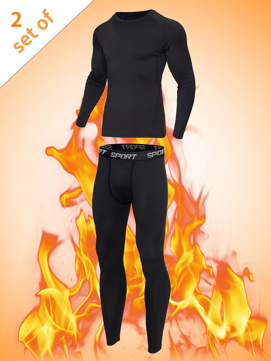 Men's Warm Underwear Set for Sports, Outdoor activities, and Winter wear. Includes long sleeve round neck top and bottom.