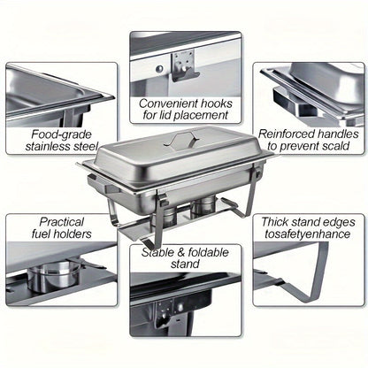 Durable Stainless Steel Buffet Warmer Set: Easy to Clean, Space-Saving Design for Restaurants, Food Service, and Home Entertaining - Perfect for Christmas, Halloween, Easter, Hanukkah, and Thanksgiving Gatherings