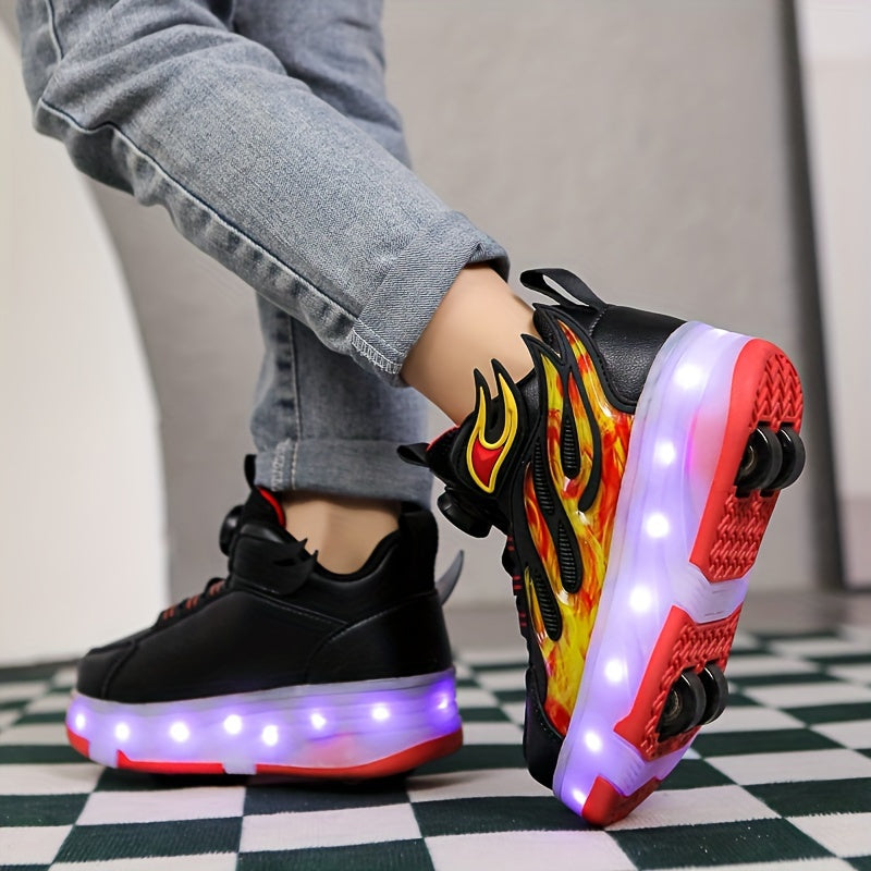 2024 Unisex Kids LED Roller Skates with Dual Wheels, Retractable, Abrasion Resistant, for Ages 14 and Under, All-Season Outdoor Roller Skating Shoes.