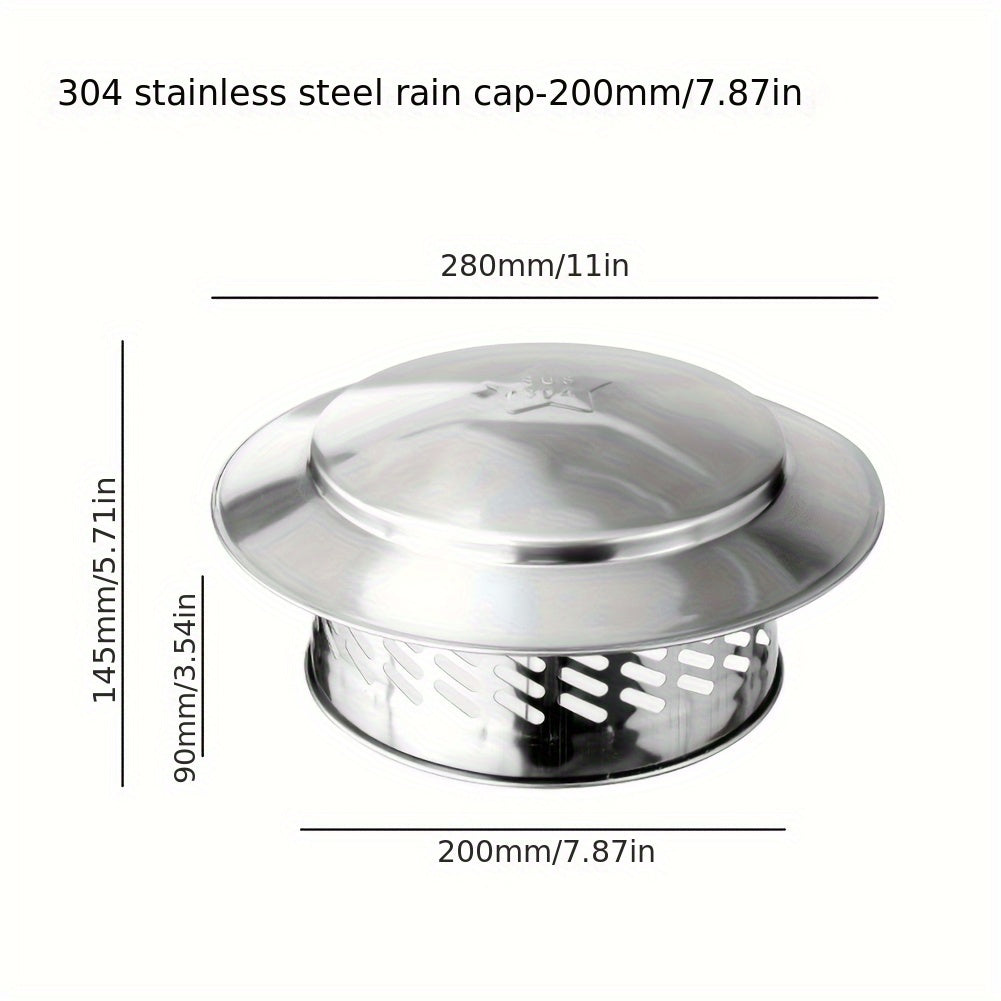 Stainless Steel Chimney Cap for Ventilation - Wall Exhaust Hood with Grid Mesh - Durable Roof Pipe Cover for Fresh Air Outlet - Plug-In Type, 304 SS