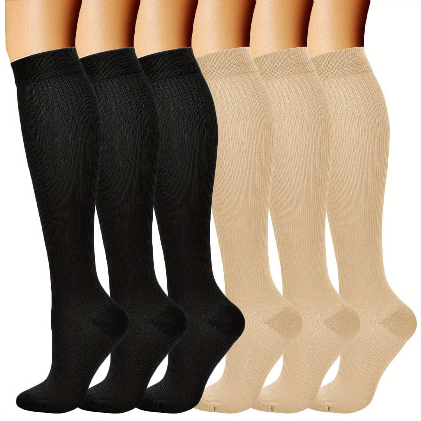 6 pairs of comfortable and breathable compression socks for men and women, perfect for sports like running, cycling, basketball, football, and hiking.