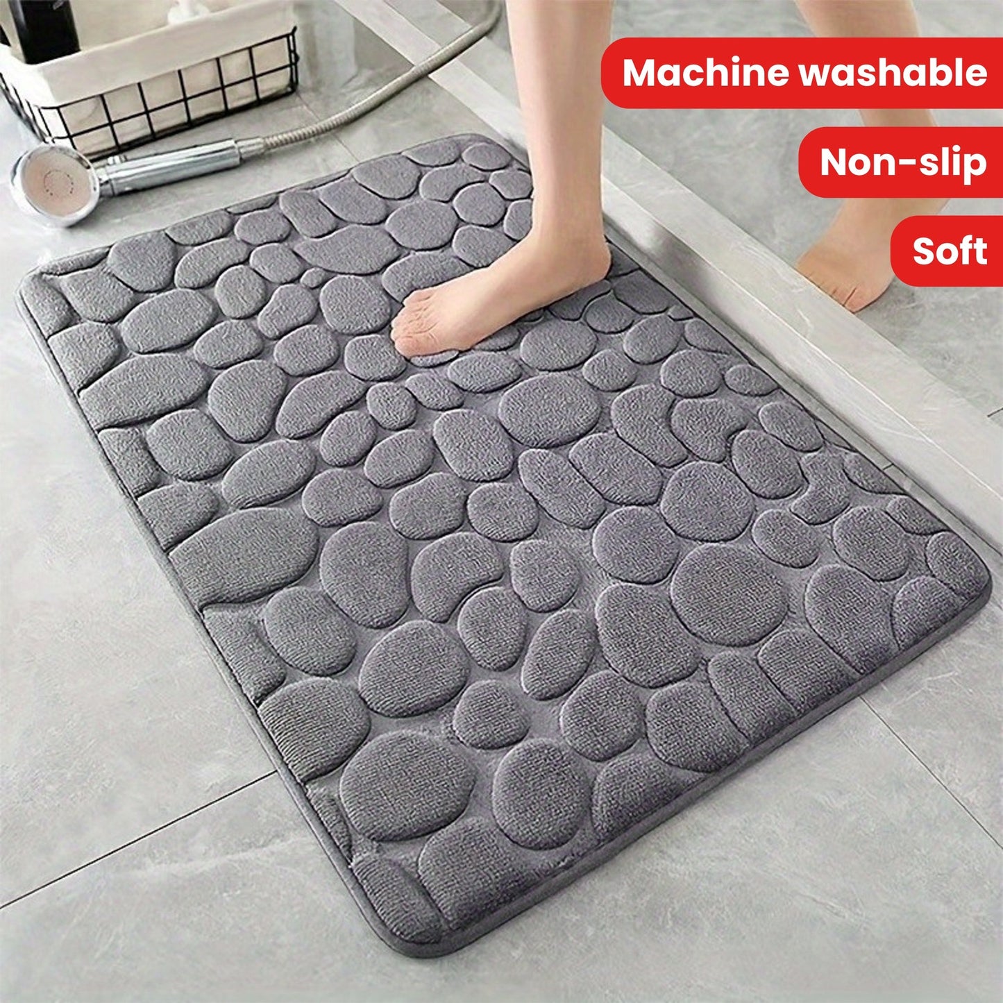 Luxurious Memory Foam Bath Rug featuring Cobblestone Design - Fast Drying, Slip-Resistant & Easy to Clean - Ideal for Shower Room and Bathroom Decoration