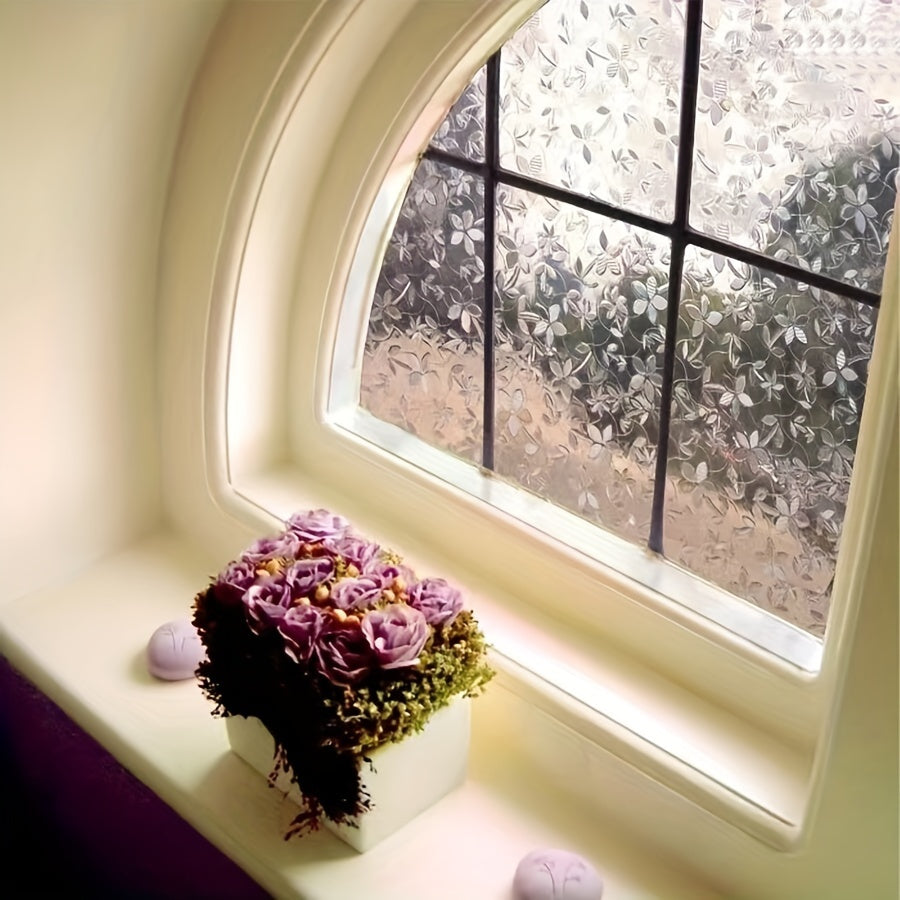 Transform your bathroom and toilet floor-to-ceiling windows with a roll of self-adhesive PVC glass static window film. This waterproof and moisture-proof film is UV-resistant and comes in a transparent and opaque design, perfect for adding a stylish