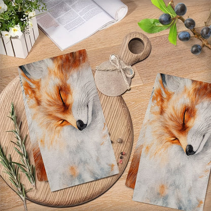 Set of 2 Ultra Soft Kitchen Towels Featuring a Charming Red Fox Design - Super Absorbent, Easy to Clean Dish Hand Towels, Dimensions 40.64x60.96 cm - Ideal for Adding a Festive Touch to Your Kitchen Decor, Perfect for Daily Use