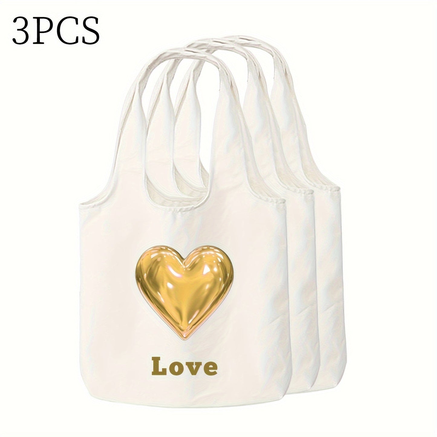 Customize your tote bag with custom text and a heart pattern. Available in sets of 1, 3, or 9 pieces, this personalized canvas bag can be printed on both sides. Perfect for daily commutes, outdoor picnics, parties, traveling, and shopping.