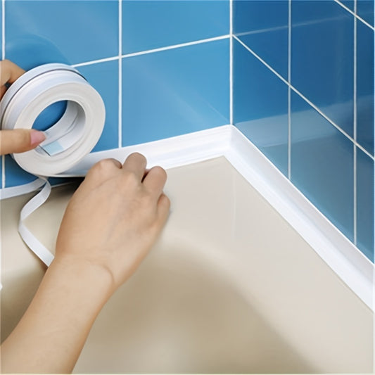 Waterproof PVC tape for bathrooms and kitchens, ideal for sinks and toilets. Durable and moisture repellent, available in white, blue, and pink.