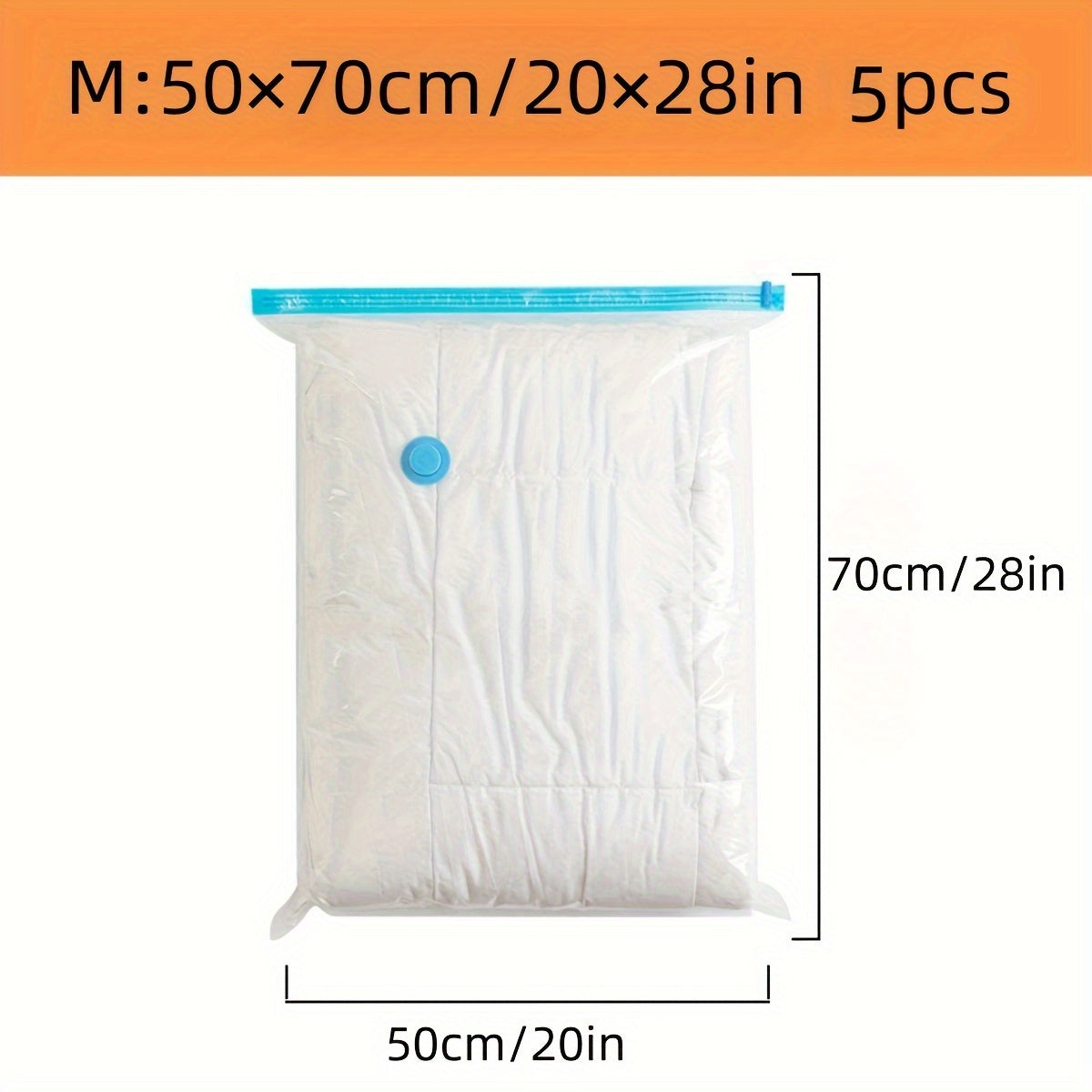 Get 5pcs of Space Saver Vacuum Compression Storage Bags that are made of durable plastic with zipper closure. These rectangle bags are perfect for multipurpose use, whether you're storing clothes, pillows, blankets, or bedding. No electricity needed for