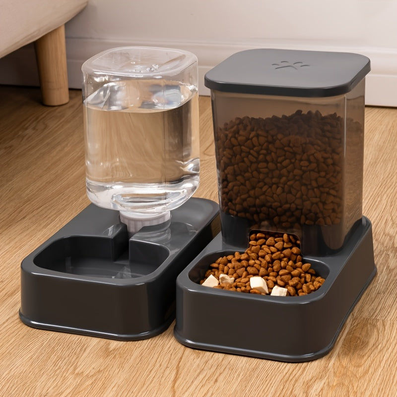 Convenient 2-in-1 Pet Feeder & Water Dispenser for Cats and Dogs - No Batteries Needed, Durable Plastic, Fresh Water Fountain and Food Storage Bowl, Perfect for Indoor Use