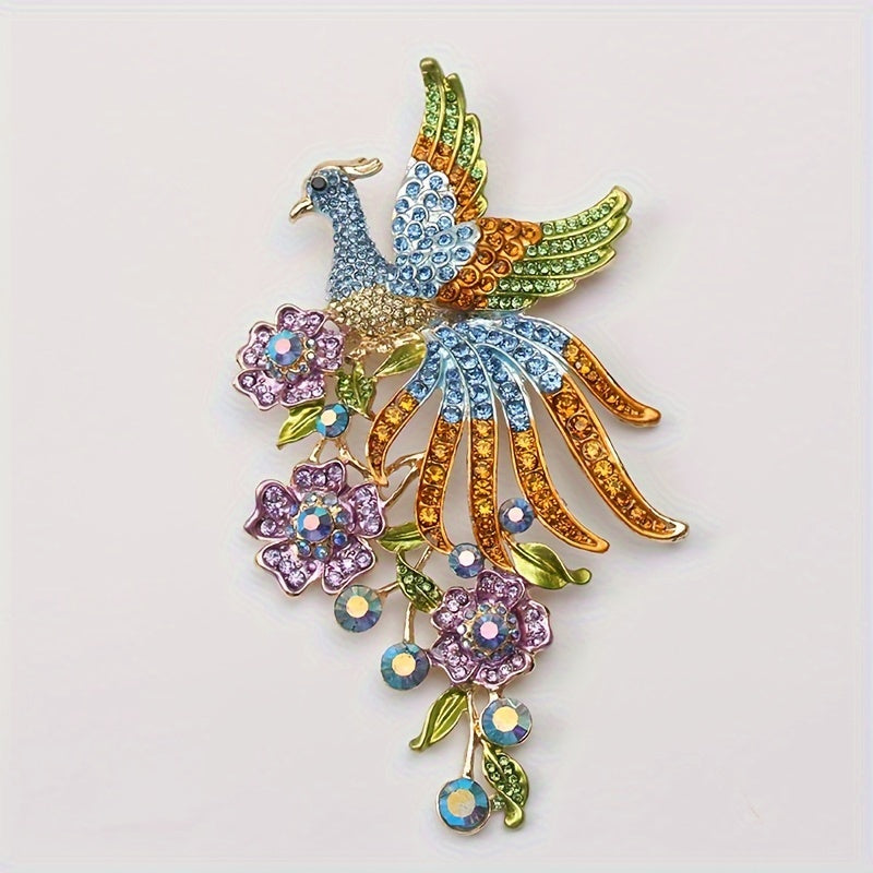 Elegant Vintage Peacock Brooch Pin featuring Rhinestone Embellishment, Dance-Inspired Design, Unique Irregular Shape - Perfect Fashion Accessory for Coats and Jackets.