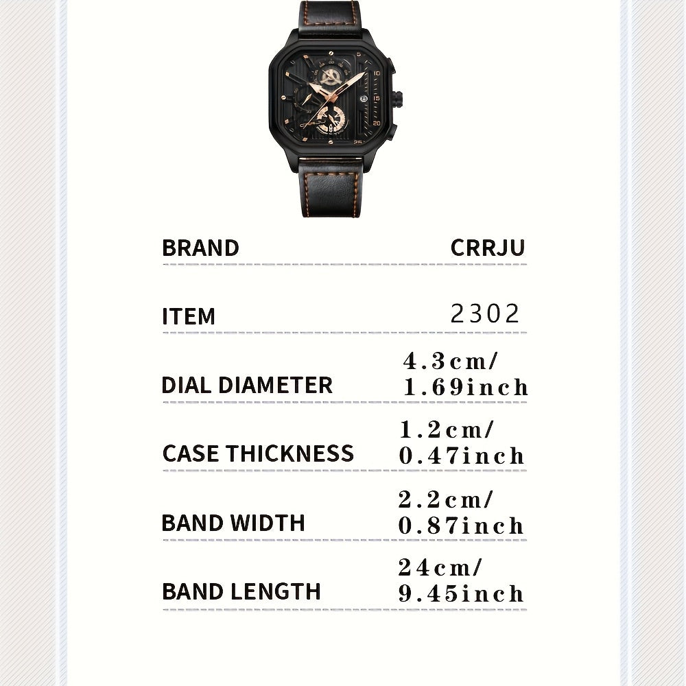 Ideal choice for gifts, the CRRJU Fashion Men's Chronograph Watch would make a stylish addition to any wardrobe.