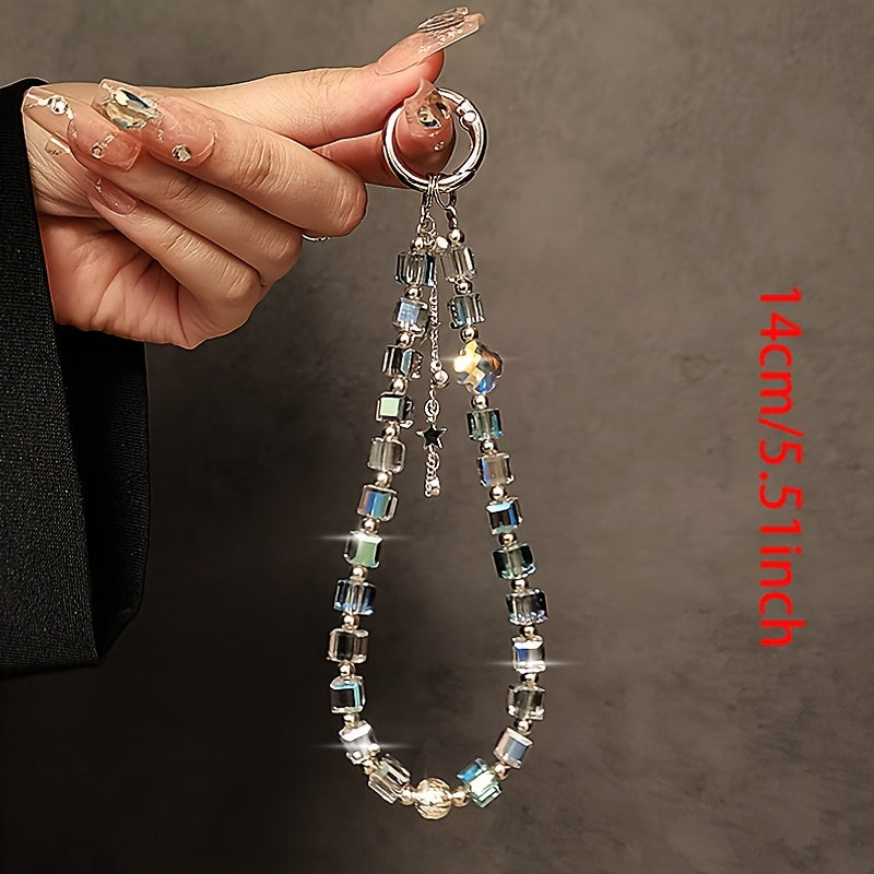 High-end crystal bead hand chain with phone case clip.