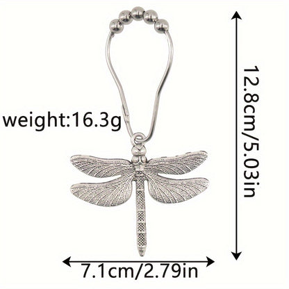 Dragonfly-themed shower curtain hooks, set of 12, made of rustproof metal with pearl accents. Waterproof, durable, and perfect for a nature-inspired bathroom decor. Coordinates with Dragonfly Shower Curtain.