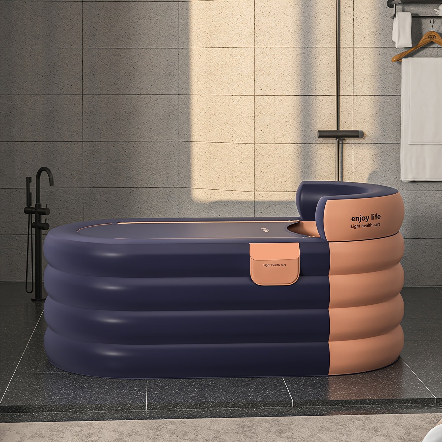 Portable and foldable spa bathtub with thick, easy-inflate and drain design for indoor/outdoor use.