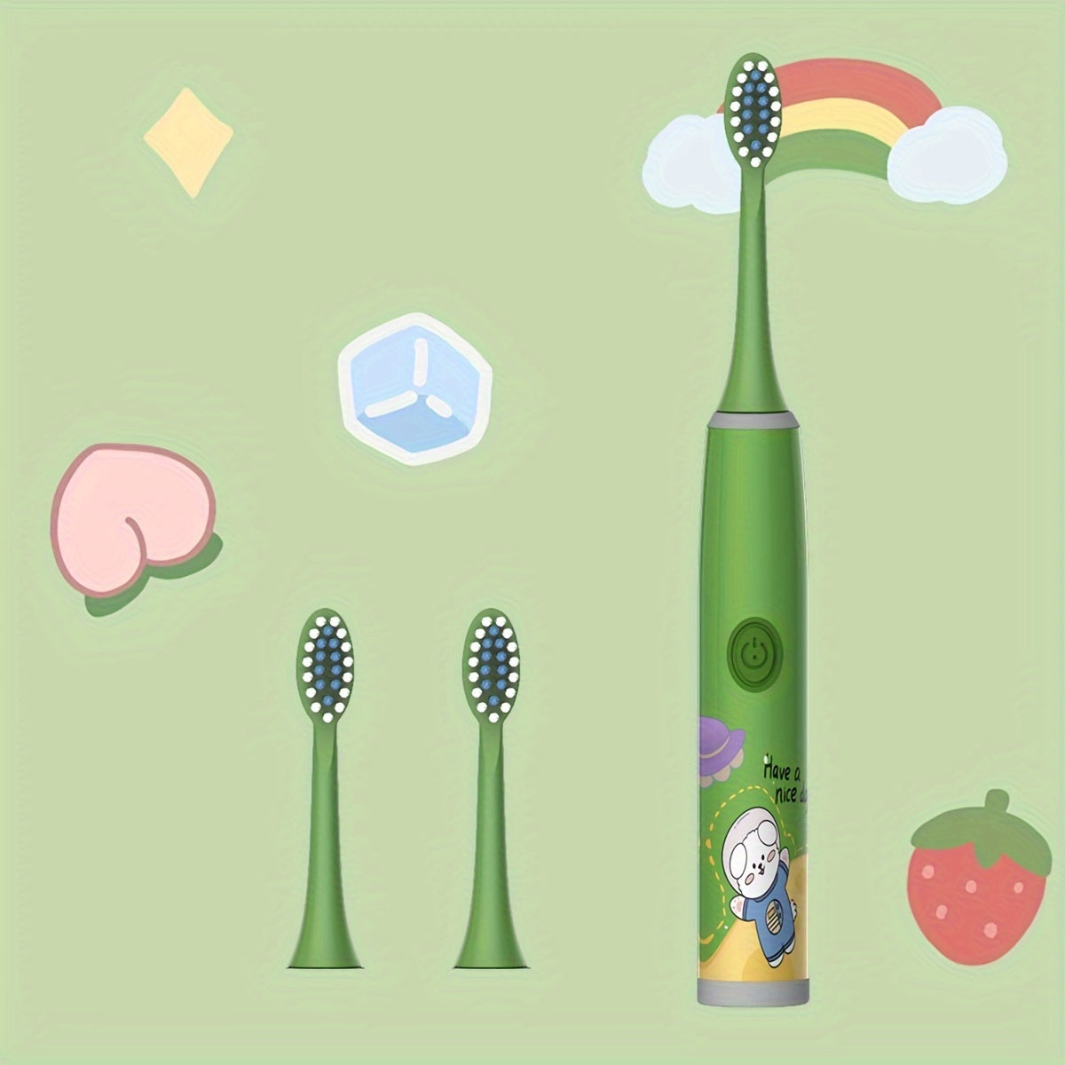 The New Space Series children's electric toothbrush set includes a battery-operated model with 3 to 6 brush heads, making it a perfect holiday gift for family and friends. Featuring soft