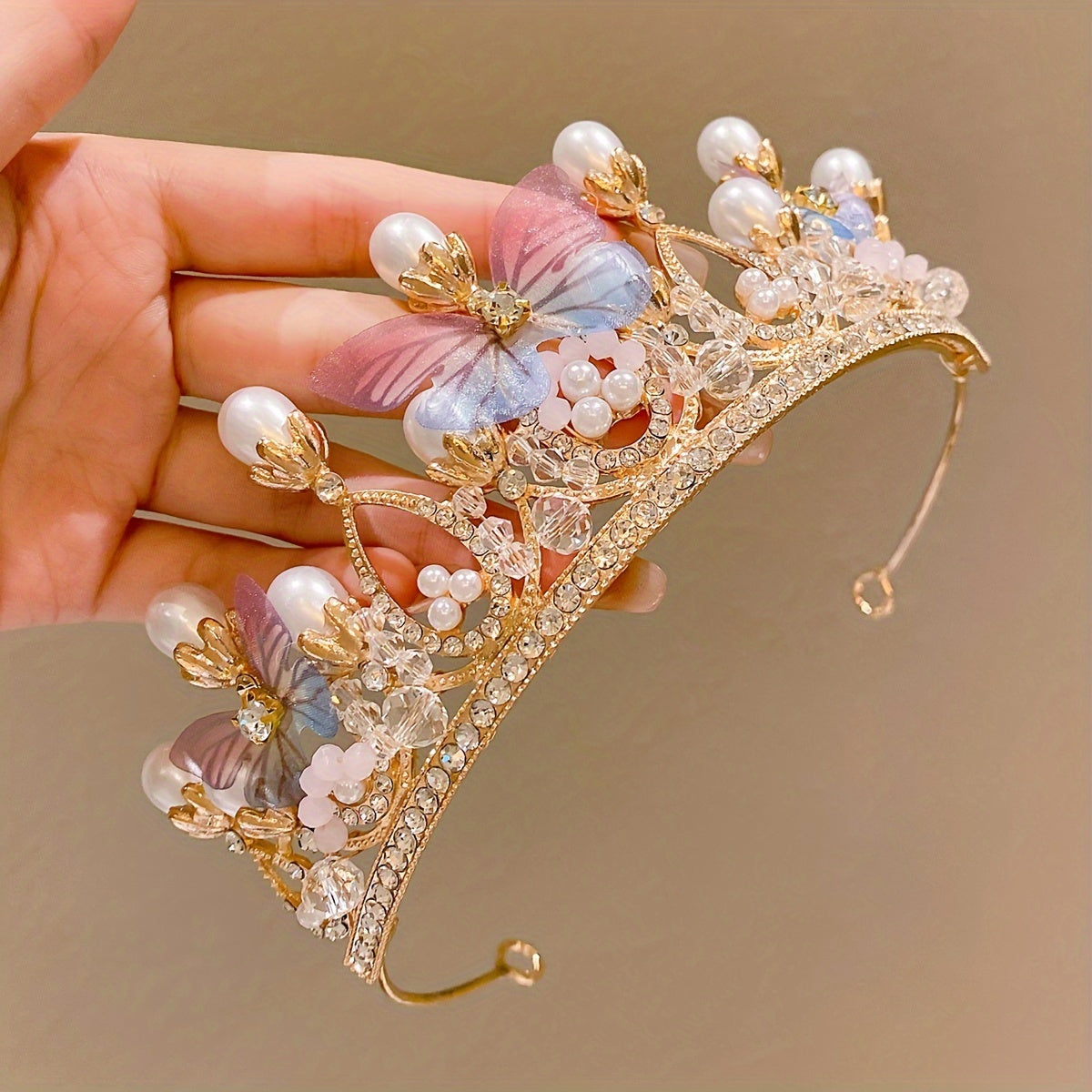 Exquisite Rhinestone Princess Crown Tiara adorned with Faux Pearls - Perfect for Birthday Parties, Weddings, and Special Occasions. Ideal for Women as Bridal Hair Jewelry Accessory.