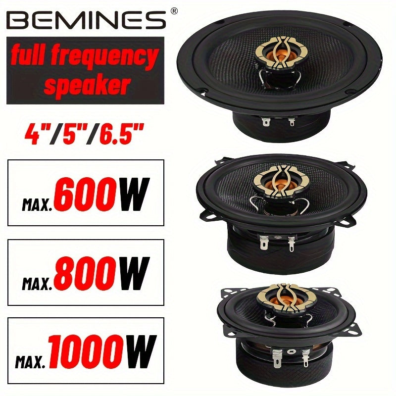 1pc BEMINES High-Resolution Car Speaker - 600W/800W/1000W, 10.16/12.7/16.51 cm Options, 4 Ohm, Dual Voice Coil, Easy Installation for Car Audio Upgrade