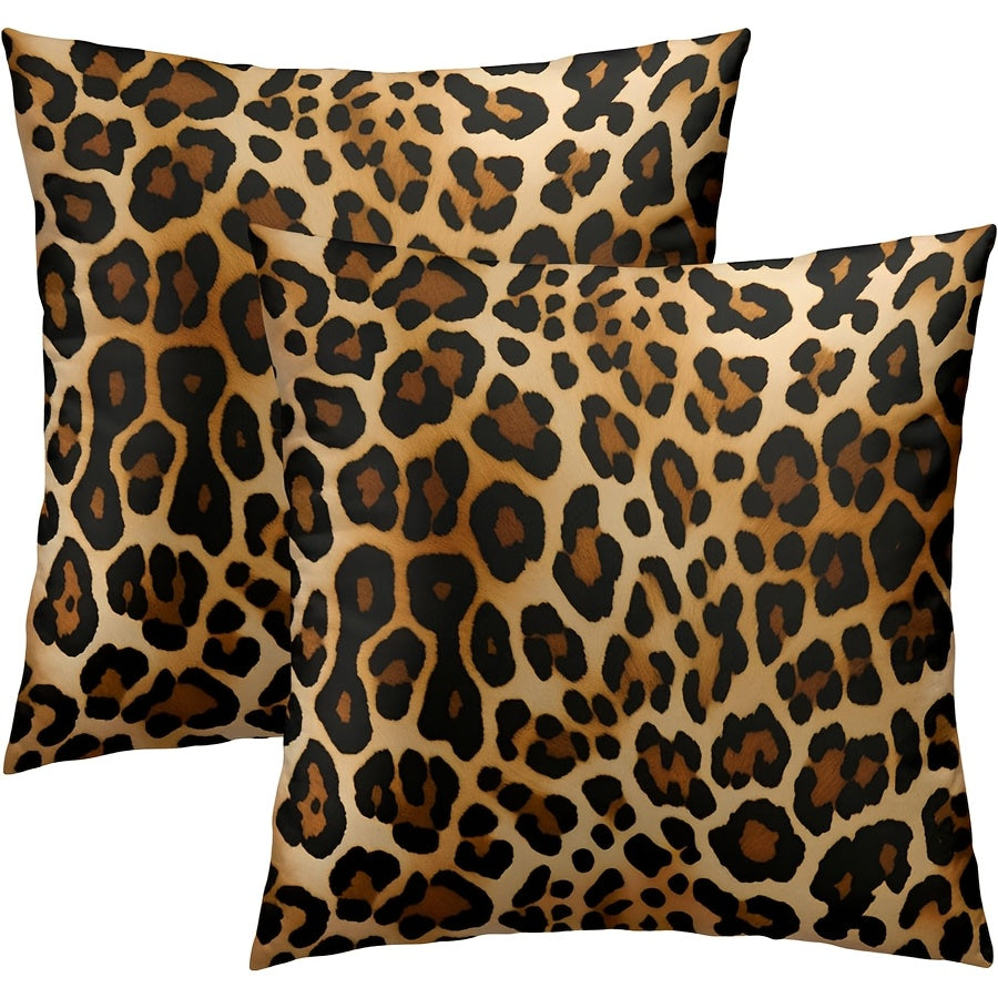 Set of 2 Leopard Print Throw Pillow Covers - featuring a stylish Cheetah Design. Made of durable polyester material, each cover measures 40.64x40.64 cm and is equipped with a convenient zip closure for easy removal and cleaning. Machine washable, perfect