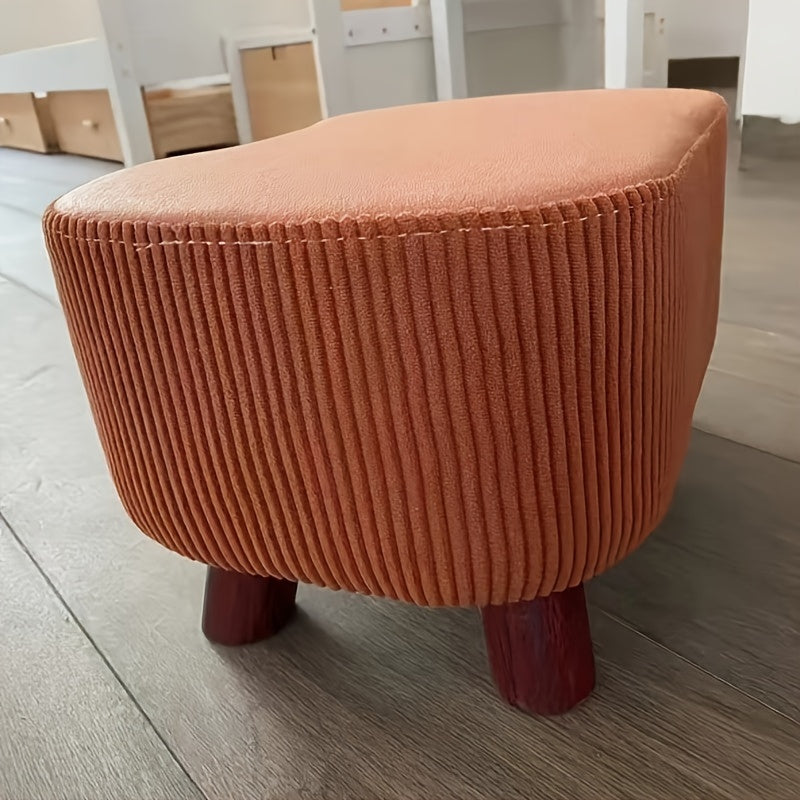 Elegant White and Orange Wooden Footstool with Polyester Cover - Multi-Purpose Shoe Changing Seat for Living Room or Bedroom