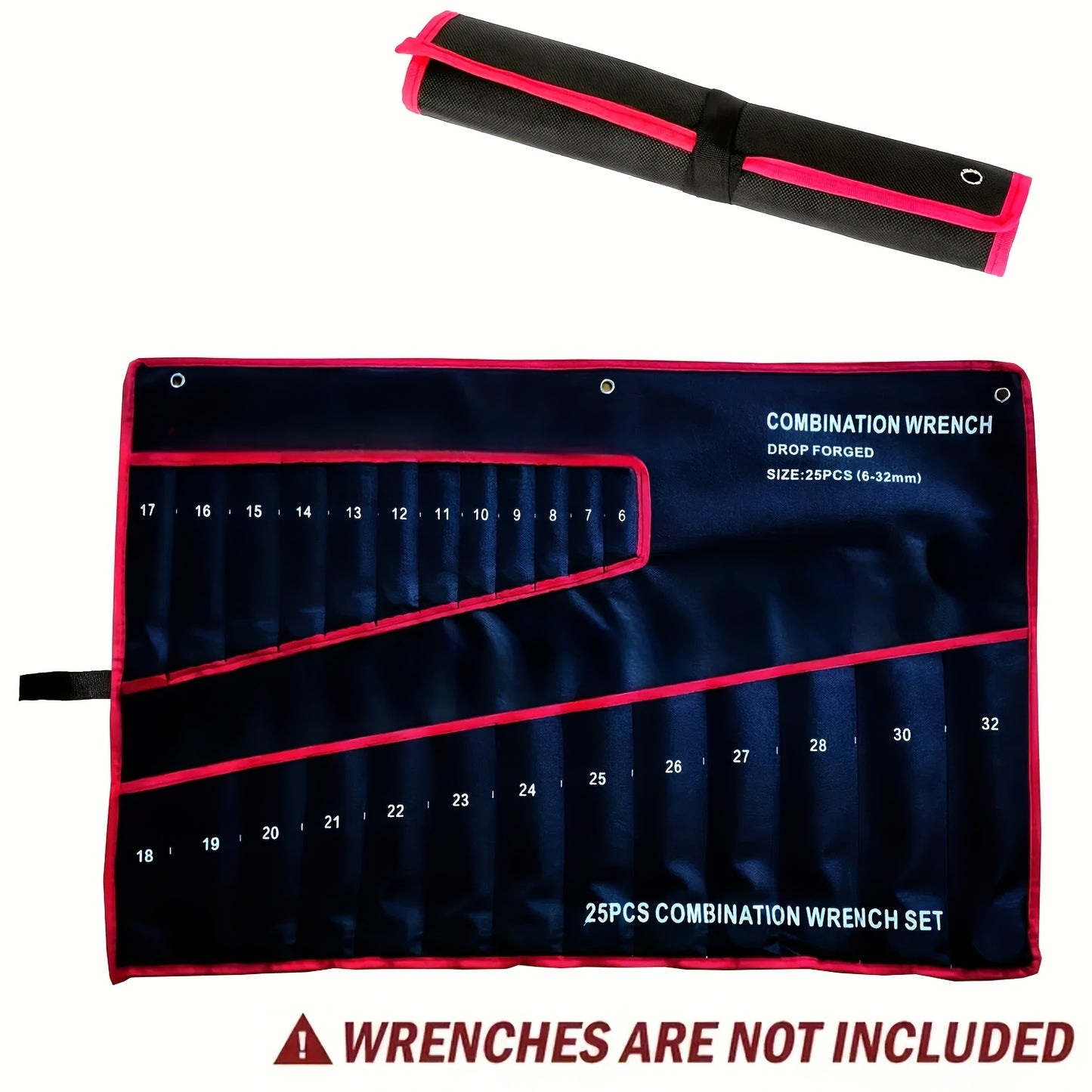 Durable wrench roll-up pouch with safety strap closure, handle, and hanging feature - premium tool storage for craftsmen. Great for organizing wrenches, screwdrivers, and pliers.