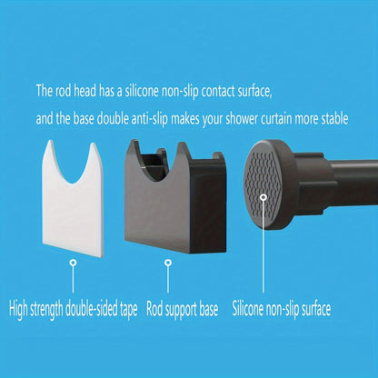 Upgraded adhesive pole holder for easy installation, anti-slip and suitable for various poles, such as clothes drying and shower curtain.