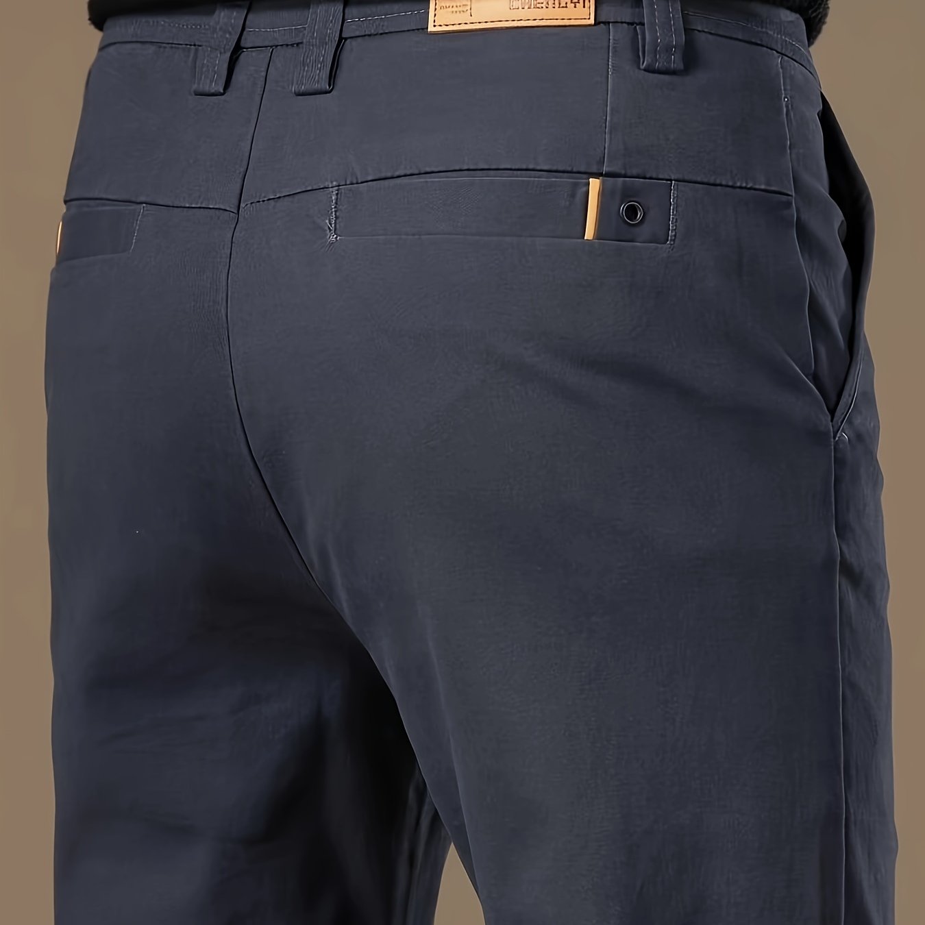 Men's business casual cotton blend pants with a regular fit, straight leg, solid color, no belt, ideal for spring/autumn. Features pocket detail, button closure, mid-waist, and woven fabric.