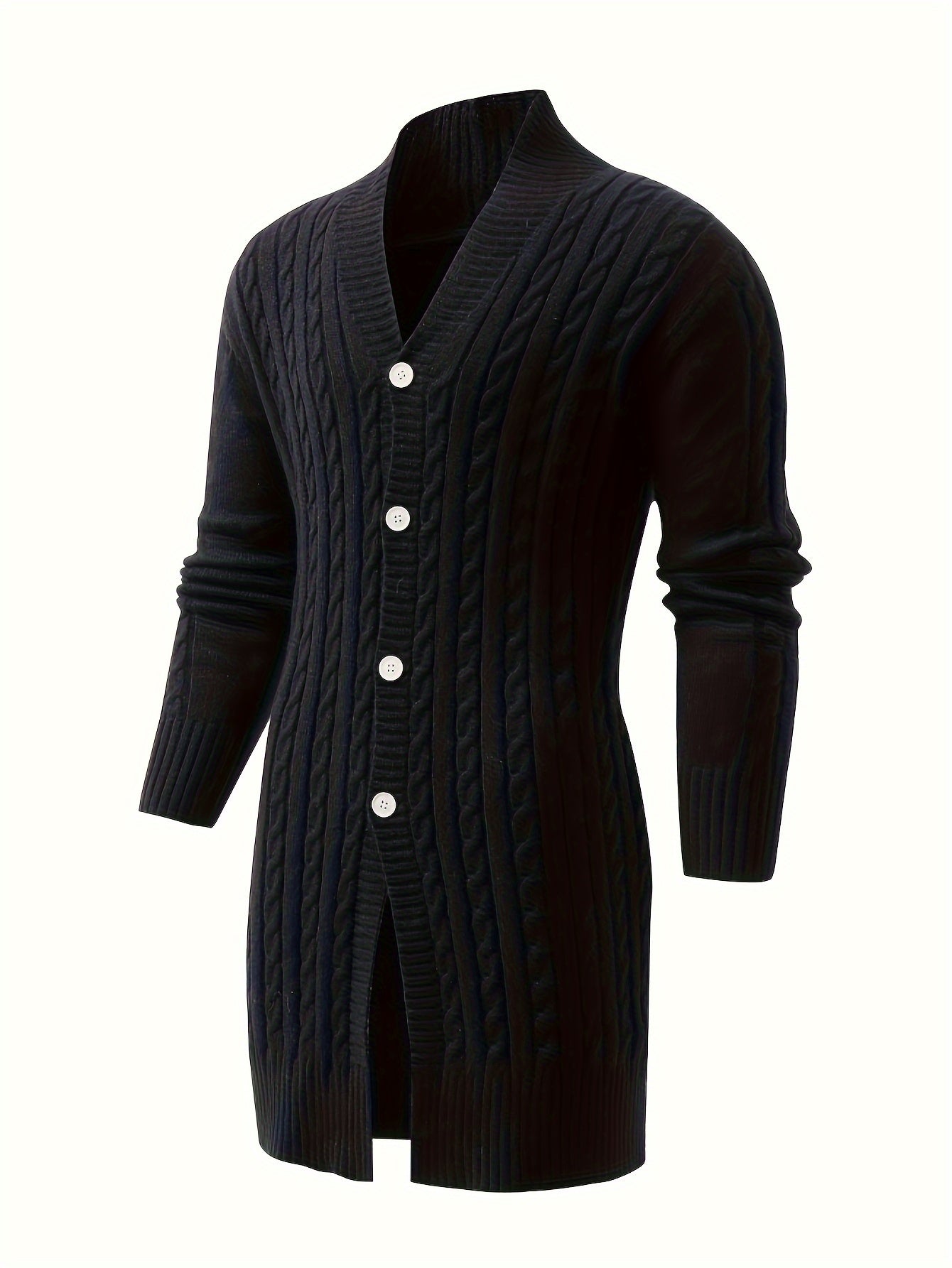 Plus size knitted open cardigan for men with button style and thin shawl collar, perfect for the autumn season. Slimming and casual, this jacket is a warm and stylish addition to any