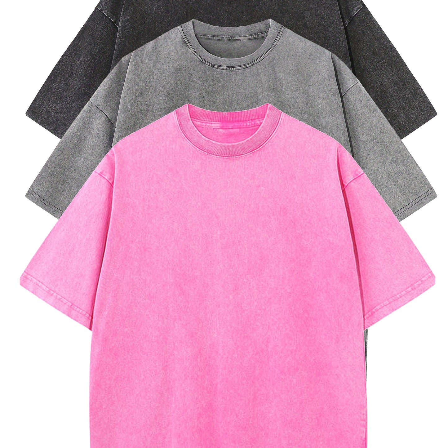 3 Pcs Men's 100% Cotton Loose Solid T-shirt for Summer Outdoor Style