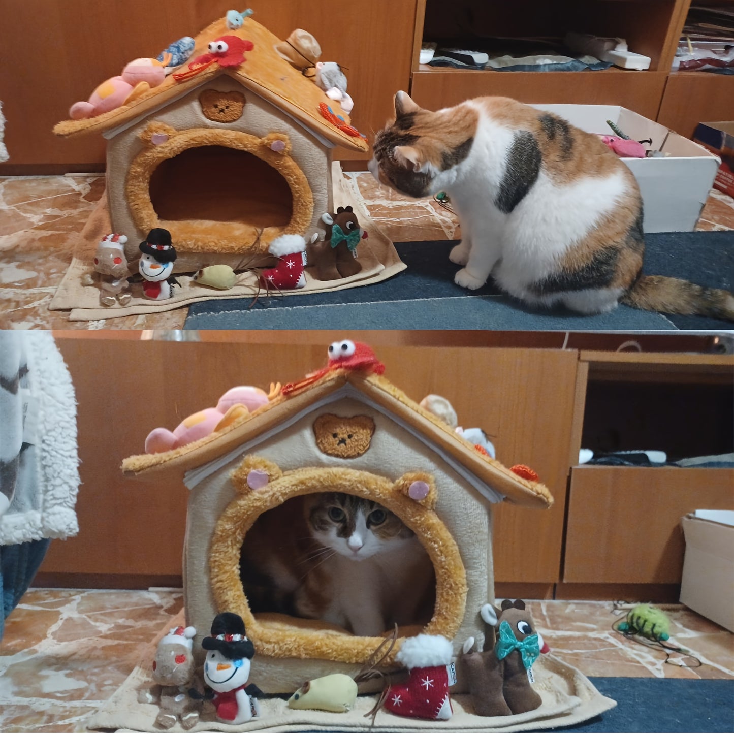 Cute Cat Pet House, washable and detachable, warm for winter, comfy for cats and dogs. Affordable and high-quality.