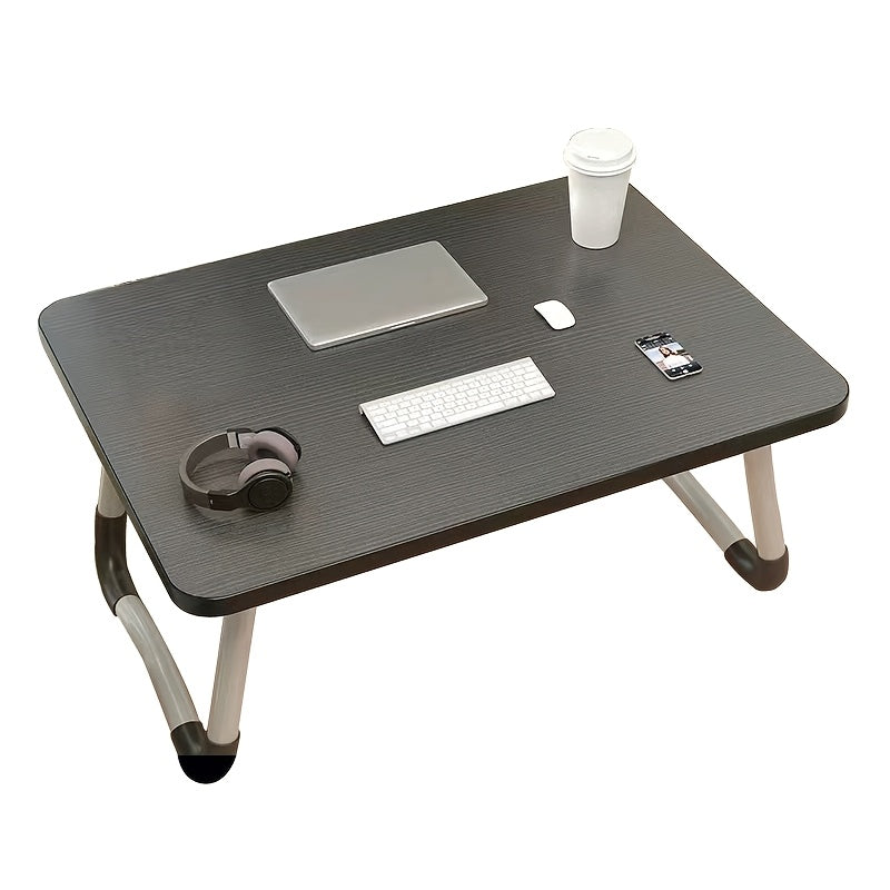 Portable folding laptop desk with nonslip legs, compact for home and dorm use, sturdy wooden stand with rounded corners.