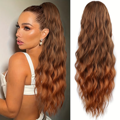 YUSULAXI Women's 24-Inch Long Wavy Drawstring Ponytail Extension made of synthetic high temperature fiber for daily use.