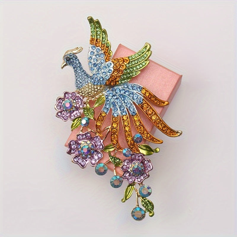 Elegant Vintage Peacock Brooch Pin featuring Rhinestone Embellishment, Dance-Inspired Design, Unique Irregular Shape - Perfect Fashion Accessory for Coats and Jackets.