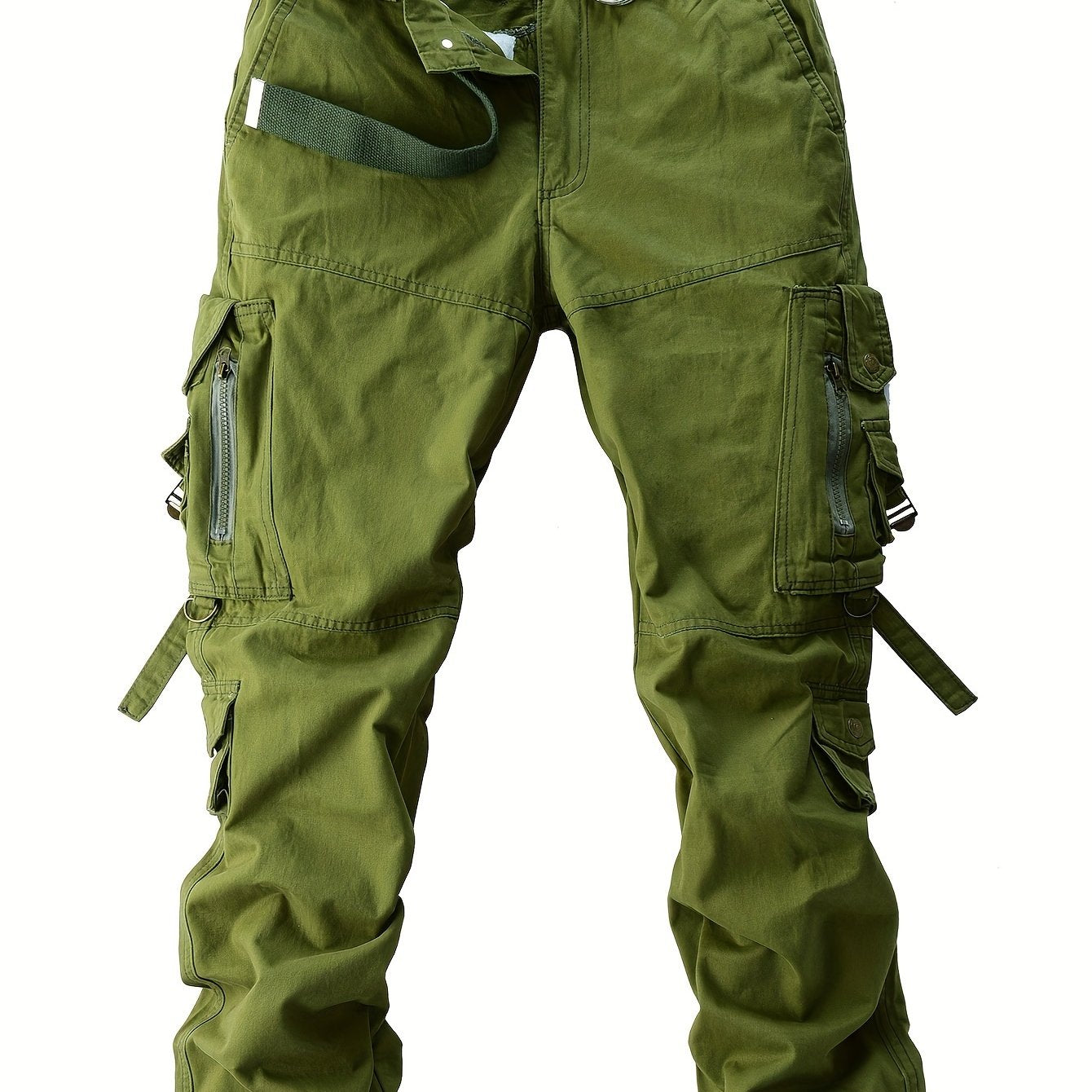 Men's vintage heavy-duty cotton cargo pants with multiple pockets, zipper fly, and loose fit for all-season work wear.