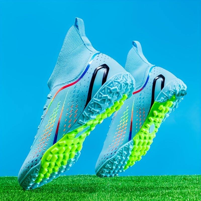 Breathable high-top soccer cleats for all seasons, perfect for training and competition, with non-slip features.