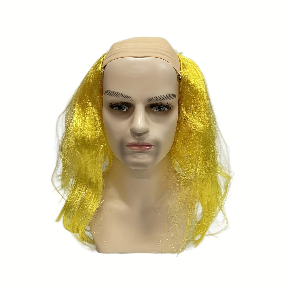 Colorful wigs for themed events and cosplay, including bald, black, white, and yellow options. Perfect for Christmas, birthdays, and other festive occasions. Amp up your party look with these fun dress-up accessories.