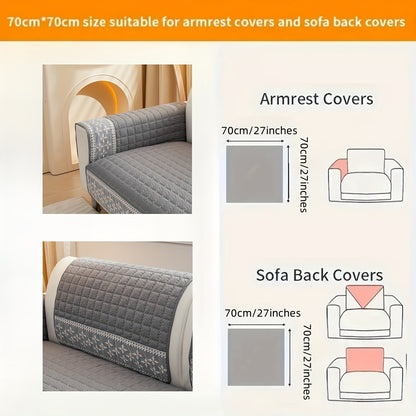 Gray velvet waffle sofa cover with lace detailing, non-slip and pet-friendly. Fits 1-4 seater sofas, machine washable.