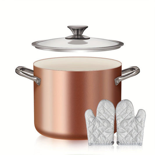 One piece of Nonstick Stock Pot, 7 Quart Soup Pasta Pot with Lid measuring 22.0cmx7.08, ideal for cooking stew, sauce, and reheating food. This versatile pot is oven safe and can be used on induction, oven, gas, and stovetops for preparing family meals.