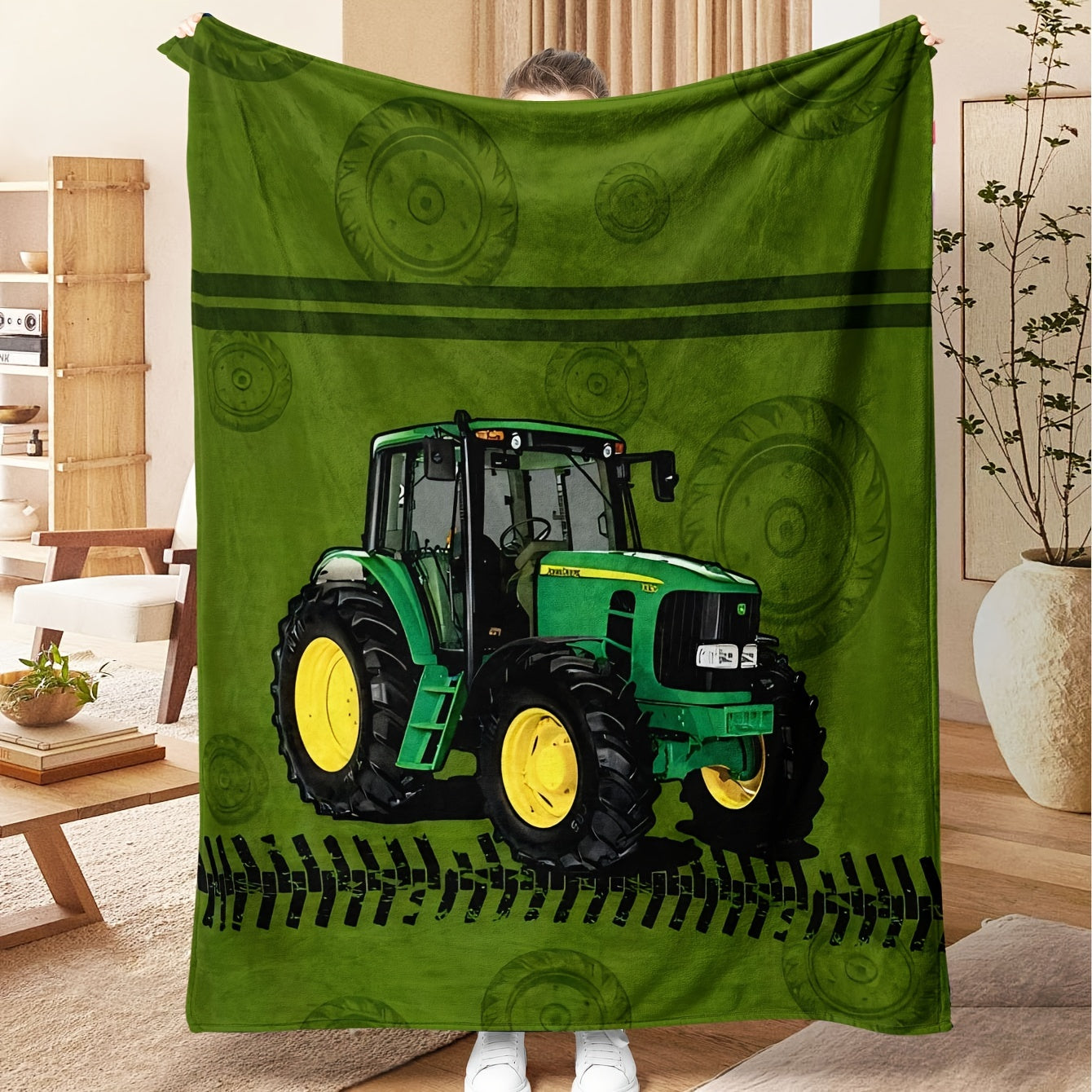 Cozy up with this Soft Tractor Print Flannel Throw Blanket - Ideal for Bedroom Decor, Shawl Wrap, or Birthdays!