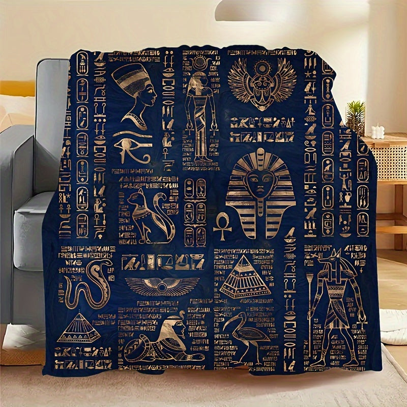 Soft, Warm & Cozy Antique Charm Vintage Egyptian Print Flannel Throw Blanket - Perfect for Couch, Bed, Office, and Travel | Easy to Clean in Washing Machine